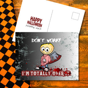 Postal Festiva Totalmente Harto de Ella Hacha Sangrienta Hallowee