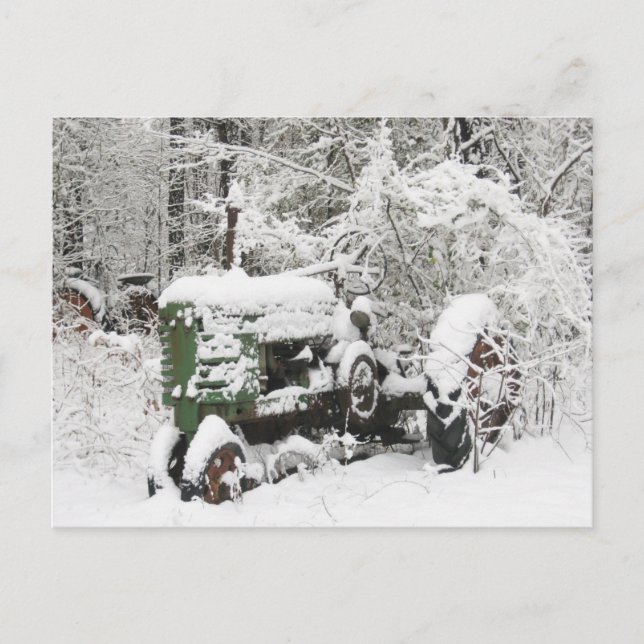 Postal Festiva Tractor cubierto de nieve (Anverso)
