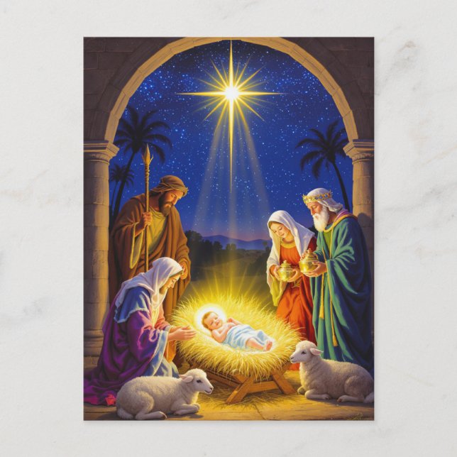 Postal Festiva Traditional Nativity Holy Family (Anverso)