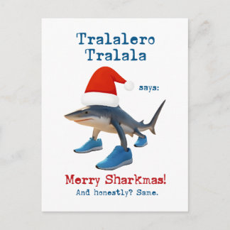 Postal Festiva Tralalero Tralala Tiburón con Sombrero de Santa