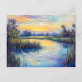 Postal Festiva Tranquilo río Havel Havelland en Dusk