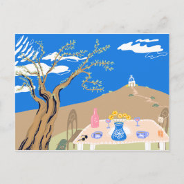 Postal Festiva Travel keepsake Greek afternoon olive tree scene