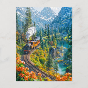 Postal Festiva Tren de vapor en miniatura en bosque alpino