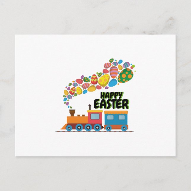 Postal Festiva Tren Huevos De Pascua Para Niños (Anverso)