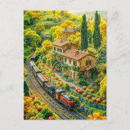 Postal Festiva Tren miniatura a través de campos de calabaza tosc