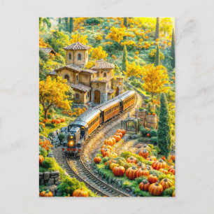 Postal Festiva Tren miniatura en el pueblo de la calabaza dorada