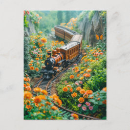 Postal Festiva Tren miniatura en vibrante prado de montaña