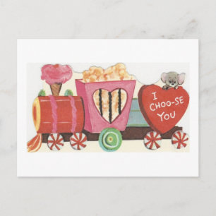 Postal Festiva Tren San Valentín de dulces de época