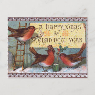 Postal Festiva Tres Aves encantadoras