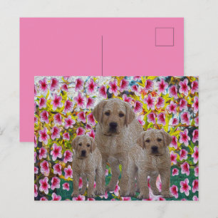 Postal Festiva Tres cachorros de Labrador con aceite pintado,