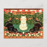 Tres gatos de Art Nouveau vintage en un jardín de 