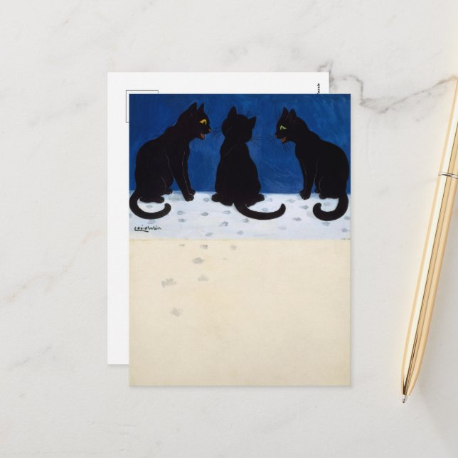 Postal Festiva Tres gatos negros en la nieve, de Louis Wain (Anverso/Reverso In Situ)