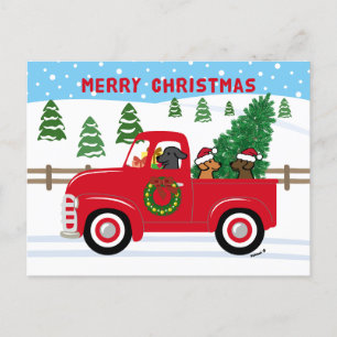 Postal Festiva Tres Navidades de Camiones Rojos de Labradors
