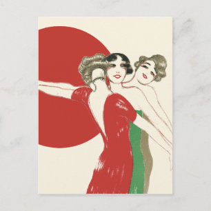 Postal Festiva TRES ROSAS, Damas Art Deco: NAVIDADES HOLIDAY