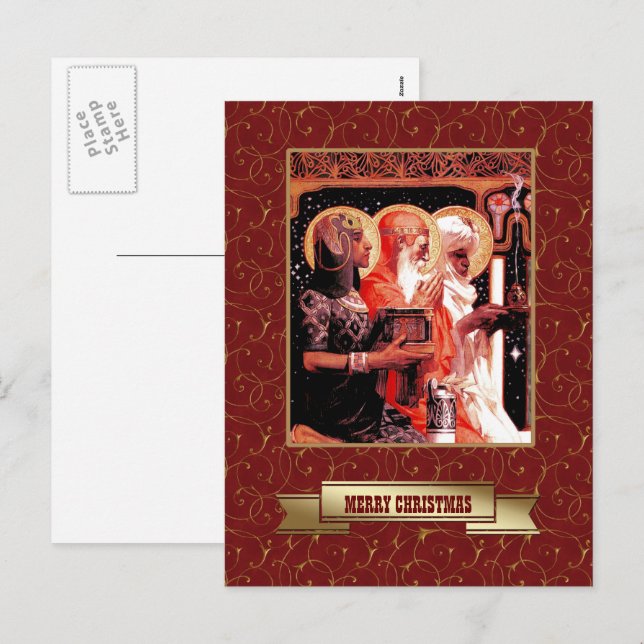 Postal Festiva Tres Sabios. Navidades (Anverso / Reverso)