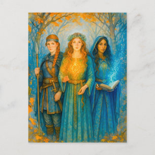 Postal Festiva Tres tambores celtas con orina brillante