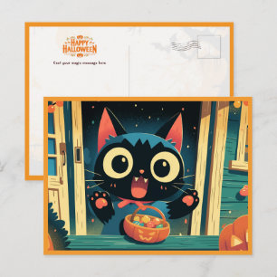 Postal Festiva Trick negro de gato o trébol Halloween