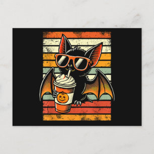 Postal Festiva Trick o Trete Cute Bat Hipster Latte Funny Hallow