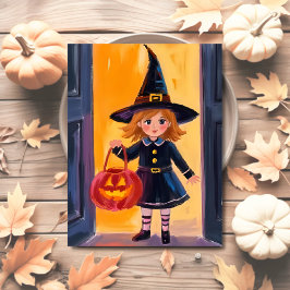 Postal Festiva Trick or Treat Halloween Acuarela