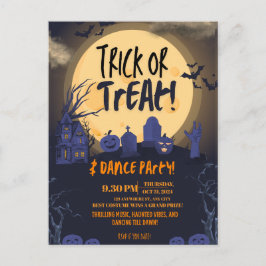 Postal Festiva Trick or Treat Halloween Dance Party Invitation🎃