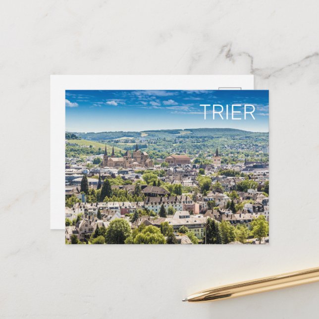 Postal Festiva Trier Cityscape Panorama Moselle Germany Souvenir (Anverso/Reverso In Situ)