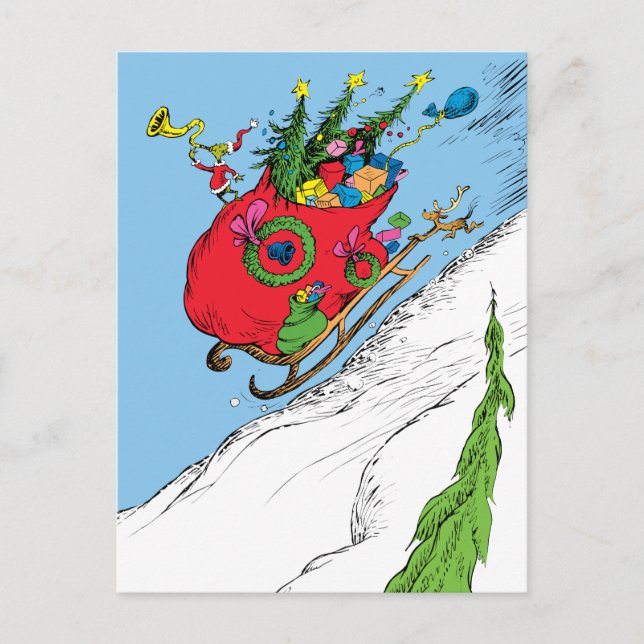 Postal Festiva Trineo Fugitivo de Grinch y Max (Anverso)