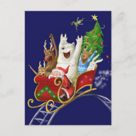 Postal Festiva Trineo Papá Noel de dibujo digital divertido del