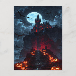 Postal Festiva Triste Castillo de Vampiro Camino de Calabaza Hall