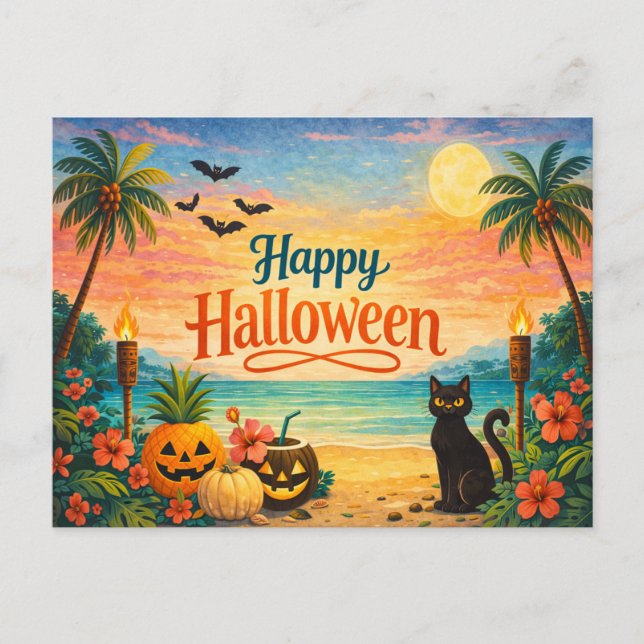 Postal Festiva Tropical Colorful Whimsical Halloween (Anverso)
