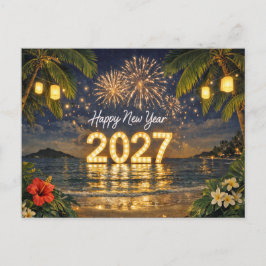 Postal Festiva Tropical Fireworks Sunset Happy New Year 2027