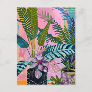 Postal Festiva Tropical pink flamingos set against lush green