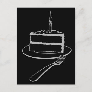 Postal Festiva Trozo de pastel de cumpleaños Exquisita línea artí
