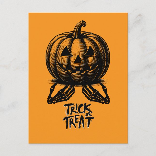 Postal Festiva Truco De Calabaza naranja O Mano De Calavera Tramp (Anverso)