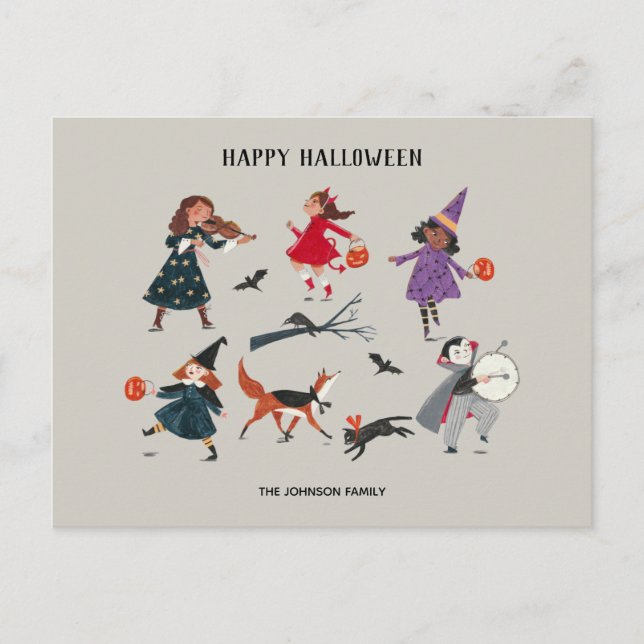 Postal Festiva Truco de Halloween o tratar a los niños (Anverso)