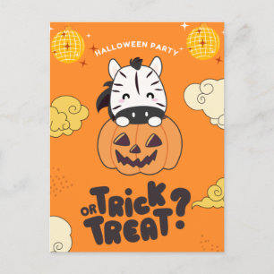Postal Festiva Truco o trato de fiesta de Halloween Cebra Pumkin