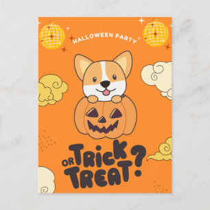 Postal Festiva Truco o trato de fiesta de Halloween Corgi Pumkin