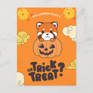 Postal Festiva Truco o trato de fiesta de Halloween Panda rojo Pi