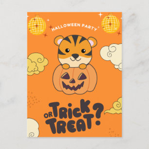 Postal Festiva Truco o trato de Halloween para fiesta Tigre Calab