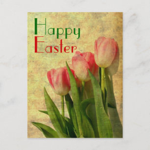 Postal Festiva Tulipanes felices de la primavera de Pascua