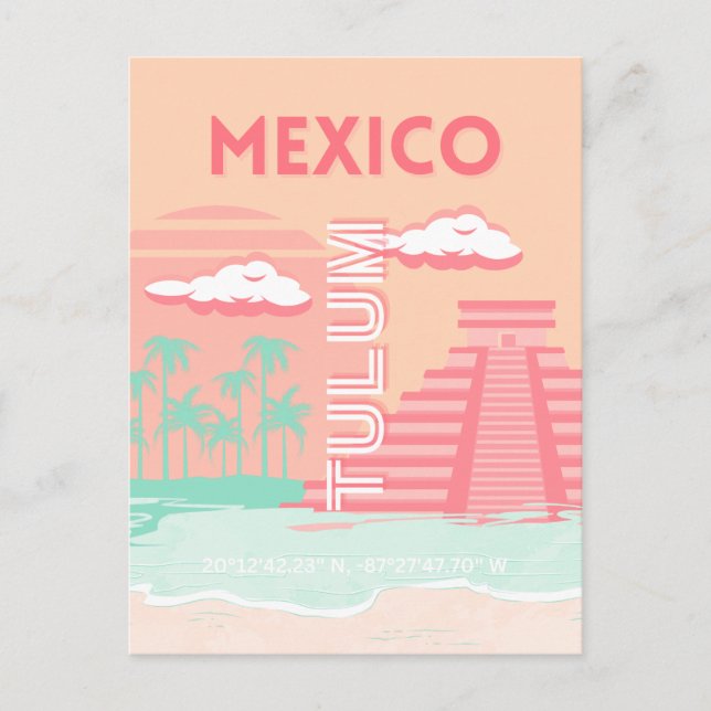 Postal Festiva Tulum, México, arte de viajes (Anverso)