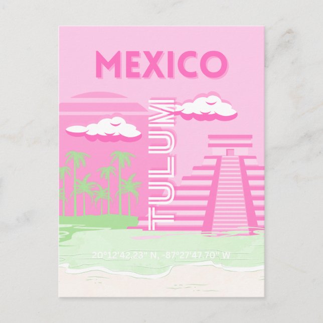 Postal Festiva Tulum, México, arte de viajes, arte de la adormide (Anverso)