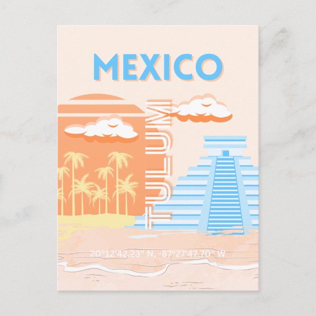 Postal Festiva Tulum, México, arte de viajes, playa de verano (Anverso)