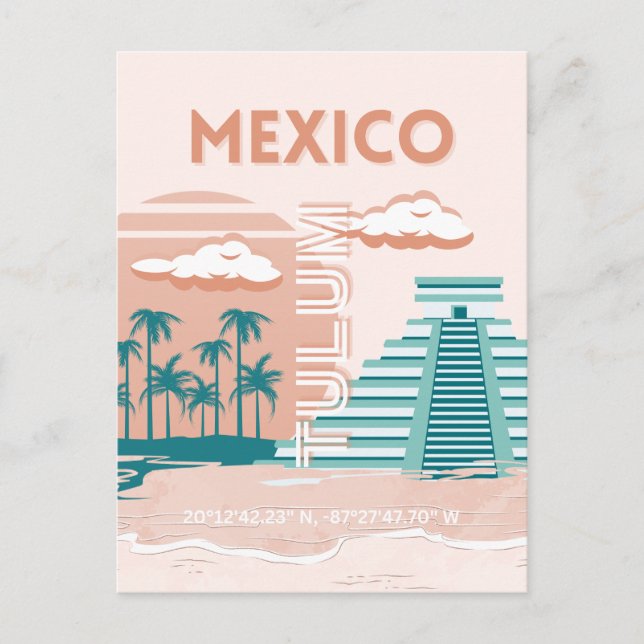 Postal Festiva Tulum, México, arte de viajes, retro (Anverso)
