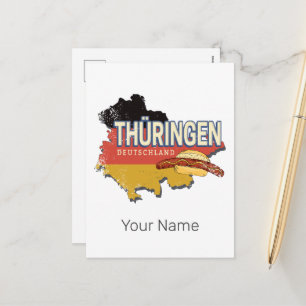 Postal Festiva Turingia Alemania Retro Estado Federal Mapa Vintag