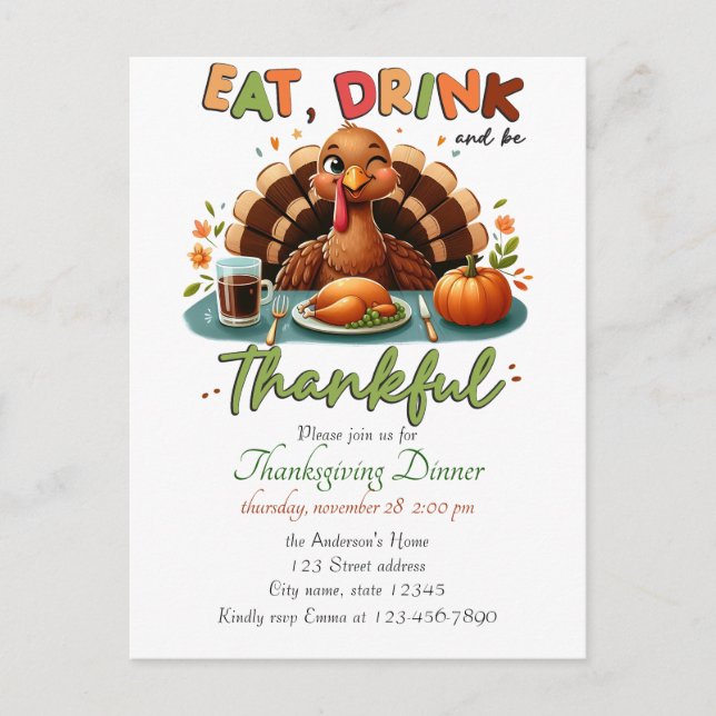 Postal Festiva Turno de agua de la calabaza de Acción de Gracias  (Anverso)