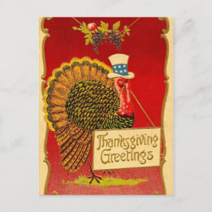 Postal Festiva Turquía del Día de Acción de Gracias Retro