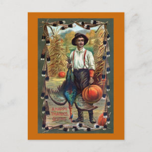 Postal Festiva Turquía, plumas y acción de gracias del vintage