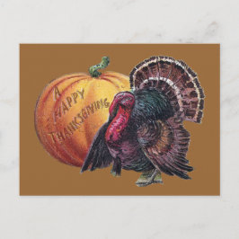 Postal Festiva Turquía y la Calabaza Vintage Acción de Gracias