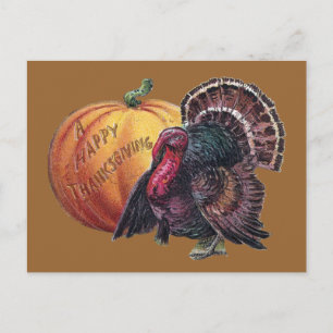 Postal Festiva Turquía y la Calabaza Vintage Acción de Gracias