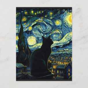 Postal Festiva Tuxedo gato estrellado noche Tuxedo dueño de gato